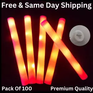 100 LED Foam Sticks, Wands, Batons, Light Up LED Foam Stick Orange Bluk - Picture 1 of 4