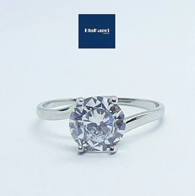 Anello donna in Argento 925 Solitario 8 mm zircone 2 kt brillante - Immagine 1 di 4