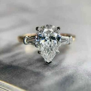 2.00 Ct Pear Cut Moissanite Women Engagement Wedding Ring 14K Yellow Gold Plated - Picture 1 of 6