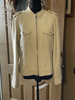 Chaqueta de cuero genuino para mujer Attention talla 12 blanco roto usada cremallera completa Foto 1 de 4