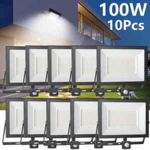 10Pcs LED Flood Light PIR Motion Sensor Outdoor Security Garden Lamp 100W IP65 - Picture 1 of 7