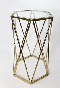 Hexagon Glass Center Tables with Gold Metal Frame Coffee Table for Living Room - Picture 1 of 14