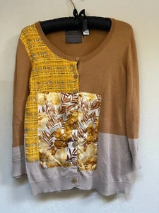 Anthropologie Guinevere Charmeuse Patchwork Buttons Cardigan Sweater Medium - Picture 1 of 10