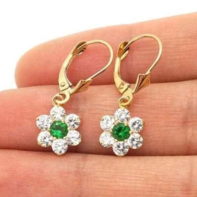 14k Yellow Gold Flower Cluster Drop Leverback Earrings - Image 1 of 4