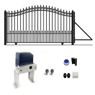 ALEKO Automated Yard Steel Sliding 16' Driveway Gate Prague Style with Opener - Image 1 of 4