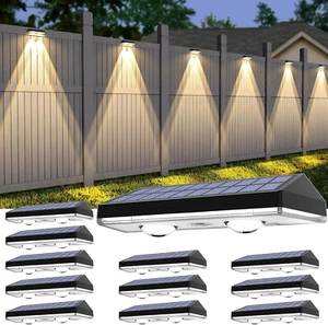 New Solar Fence Lights RGB Warm White 6 Colors LED Dusk to Dawn Outdoor 12 Pack - Picture 1 of 12