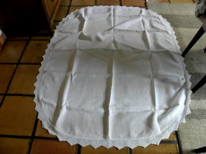 Tovaglia ovale rustica lino contadino pizzo all'uncinetto fatta a mano 132 x 172 cm - Foto 1 di 7