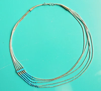 Wunderschöne Halskette 925er Sterlingsilber mit Perlen aus Silber+Türkis Damen - Bild 1 von 3