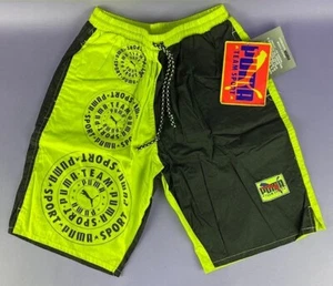 Pantalones Cortos de Playa Puma Verdaderos De Colección Sin Usar Stock Amarillo Neón y Negro Surf Para Hombres Pequeños - Imagen 1 de 3