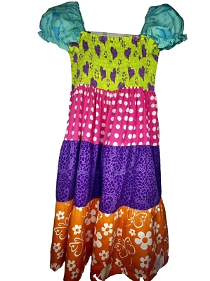 Young Colors Boutique Girls Size 10 Colorful Twirl Dress Shirred Puff Sleeve - Image 1 of 4
