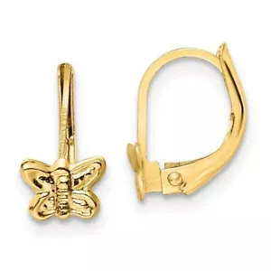 *BRAND NEW* 14k Yellow Gold Madi K Polished Flower Leverback Earrings - Picture 1 of 5