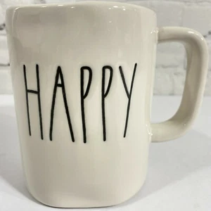 Nuovo! Tazza da caffè in ceramica beige Rae Dunn " HAPPY " arredamento casale - Foto 1 di 5