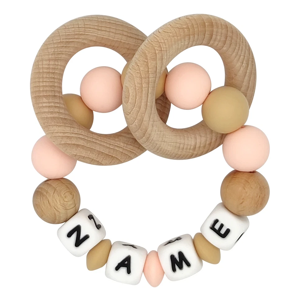 Personalised Teething Ring Rattle Toy Teether Name for Baby Girl Shower Gift - Image 1 of 1