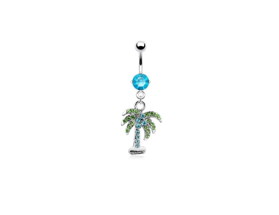  CZ Gem Rhinestone Palm Tree Belly Ring Body Jewelry - Image 1 of 1
