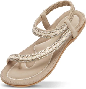 Sandali Piatti Da Donna Da Estate Strass Fiore Bohemia Flip Flop Spiaggia Estivi - Foto 1 di 12