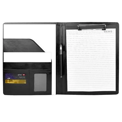 Klemmbrett Mappe A4 Schreibmappe Schwarz mit Deckel Konferenzmappe aus Leder ... - Bild 1 von 4