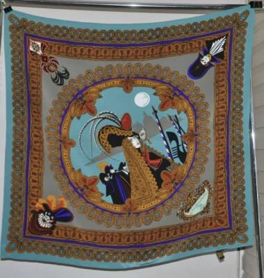 Bob Mackie Usable Arte Una Noche en Venecia Cuadrada Bufanda de Seda con Caja de Regalo--Verde azulado  Foto 1 de 4