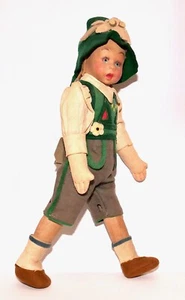 Frühe italienische LENCI Maskottchen Tiroler Junge überrascht Filzpuppe 9" gelenkte Gliedmaßen - Bild 1 von 24