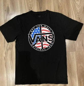 Vans Boys XL Extra Large Tee Shirt Black Patriotic Flag Red White Blue Stars - Picture 1 of 2