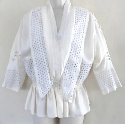 Blusa de seda Robert Rodriguez 2 marfil peplum ojales románticos blanco roto única Foto 1 de 4