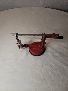Vintage Apple Peeler with Suction Base Stainless Steel Blades Red Cast Iron Body - Picture 1 of 8