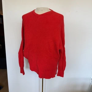 Free People Sweater Womens M Red Ribbed Crewneck Asymetrical Minimalist Designer - Picture 1 of 6