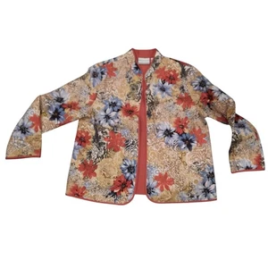 Alfred Dunner Petite Floral Jacket Coral Trim Open Front Women's Size 14P - Picture 1 of 6