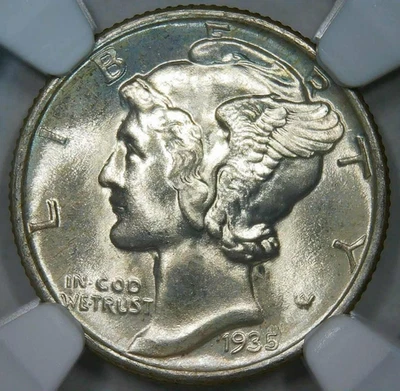 1935__MS 66__Mercury Dime__Unc, NGC, Lustrous - Image 1 of 4