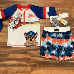 NWT - Paw Patrol Rash Guard Zip UPF 50+ Top & Swim Trunk Set Boys 2T - Picture 1 of 3