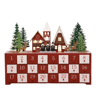 Christmas Wooden Advent Calendar with LED Lights, 24 Drawers, Reindeer & Trees Foto 1 de 4