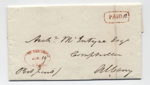 1816 Kingston NY small red oval handstamp and boxed paid stampless letter [k.349 - Picture 1 of 3