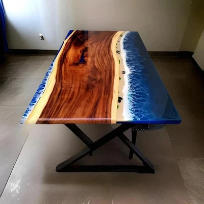 Blue Ocean Epoxy Resin Table Top | Live Edge Walnut Dining Table | Custom Table - Image 1 of 4