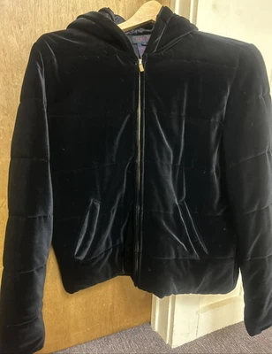 Ralph Lauren Mujer M Negro Acolchado Terciopelo Cremallera Completa Chaqueta Con Capucha Foto 1 de 4