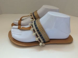 Vintage Mudd Woman Sz 8 Boho Hippie Flat Sandal Weave Tassels Tan - Picture 1 of 8