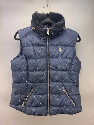 US Polo Assn. Womens Full Zip Navy Blue Polka Dot Puffer Vest Size L - Image 1 of 4