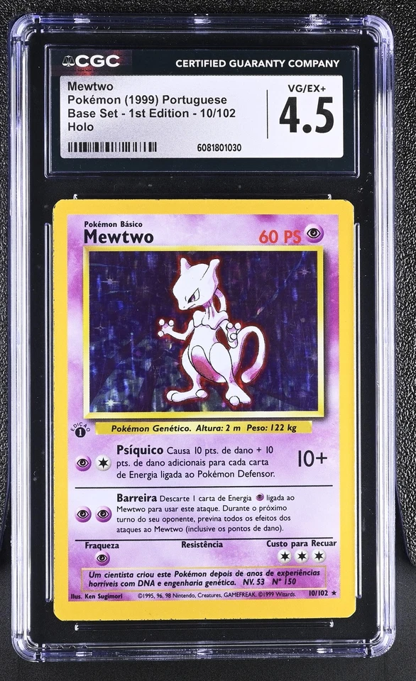 CGC 4.5 Portuguese Mewtwo 1999 Base Set 1st Edition 10/102 Holo Pokemon Card - Image 1 of 2