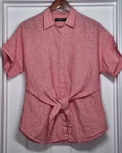 Lauren Ralph Lauren Damen M Leinenhemd rot gestreift vorne zum Binden Knopfleiste SS - Bild 1 von 10
