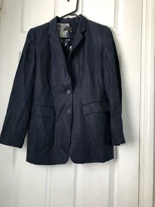 Vintage Donna Karan New York Navy Blue Linen / Cotton Blend Jacket Size X Small - Picture 1 of 10