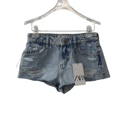 Pantalones Cortos Vaqueros Zara Para Mujer Talla 24 Envejecidos Botín Jean Pantalones Cortos Deshilachados Foto 1 de 4