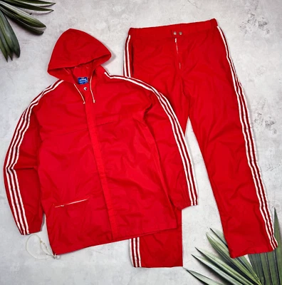Vintage 80s Adidas Ventex Track Suit France Red & White Stripes size Small - Image 1 of 4