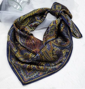 100 Silk Scarf Vintage Men Paisley Cravat Square Neckerchief Wraps Mufflers Blue - Picture 1 of 7
