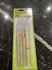 ATMO 4 Pack Stainless Steel Straws and Cleaning Brush - Picture 1 of 3