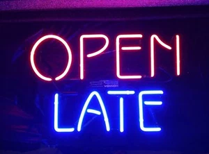 Open Late Neon Sign Light Shop Bistro Wall Hanging Nightlight Artwork 14"x9" - Picture 1 of 1