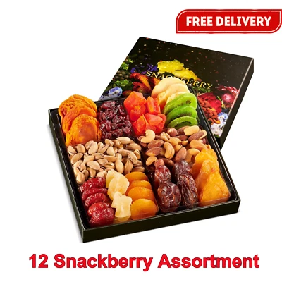 Plato de arreglo de cesta de regalo de frutas secas y nueces, caja de bocadillos de comida gourmet, regalo Foto 1 de 4