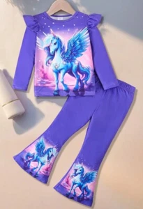 Einhorn-Set mit Langarmshirt & Schlaghose – Bequem und zauberhaft,Gr.110 - Bild 1 von 4