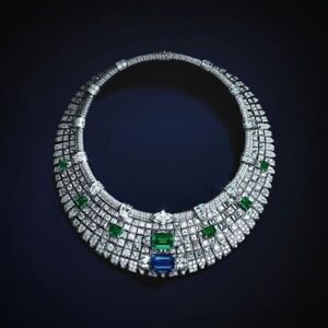 Multi Gemstone Vintage Necklace Handmade CZ Luxury Huge Jewelry Statement Silver