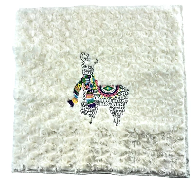 Embroidered Llama Pillow Cover Front Minky Rosebud Fabric 16.5x16.5 inch - Image 1 of 4