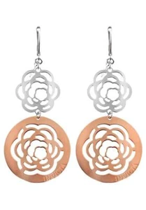 Invicta Fiorentina J0181 Sterling Silver & 18K Rose GP Stencil Flower Earrings - Picture 1 of 3
