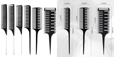 Juego de 6 peines para resaltar, peinado profesional con peine de cola de rata. - Image 1 of 4
