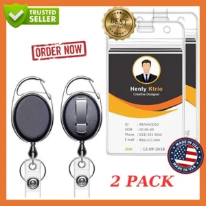 ✅2 Pack Retractable ID Badge Holder with Clip Badge Reels, Clear ID Card Holder✅ - Picture 1 of 24